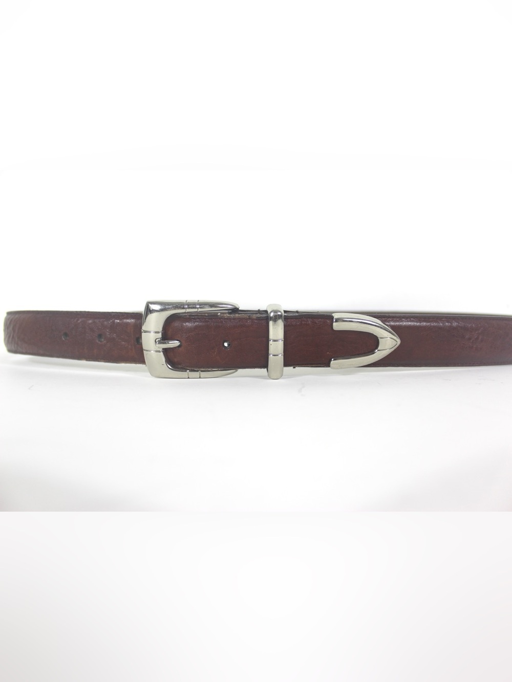 Western Style Brown Leather Belt with Silver Buckle, Keeper and Tip Golf